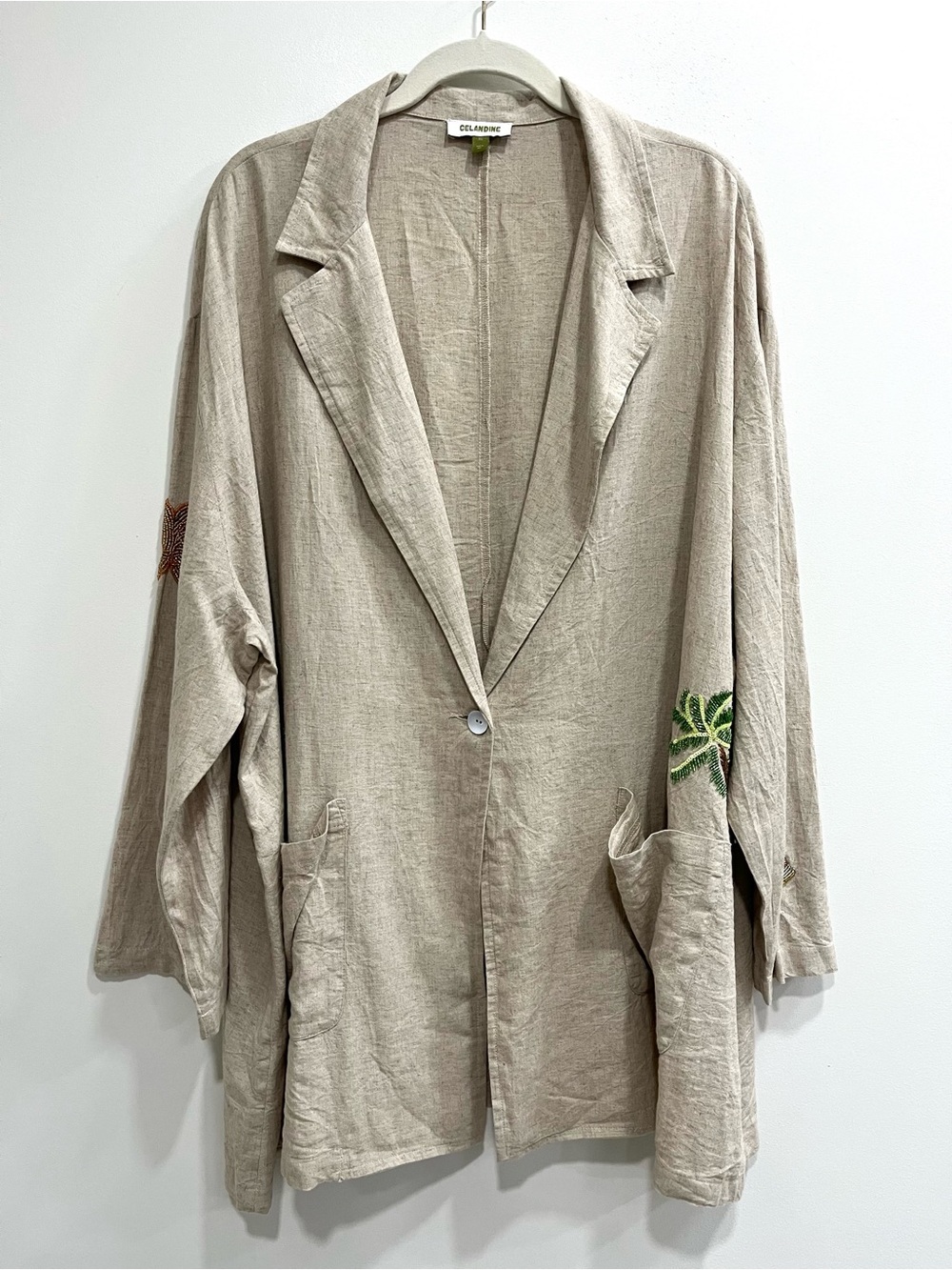 Anthropologie The Brickell Embellished Beaded Blazer by Celandine Natural XL